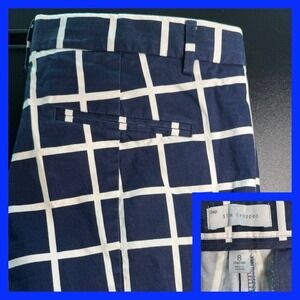 Gap‎ Slim Cropped Pants Navy White Grid Stretch Women's Size 8